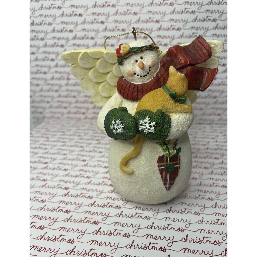 Vintage Christmas Ornament RAZ Imports Deb Strain Snowman Angel & Cat‎ Figurine